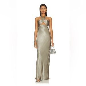 Shona Joy La Luna Ruched Halter Maxi Dress in sage